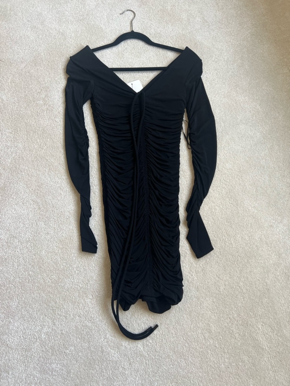 ALC Black Ruched Off-Shoulder Long Sleeve Dress